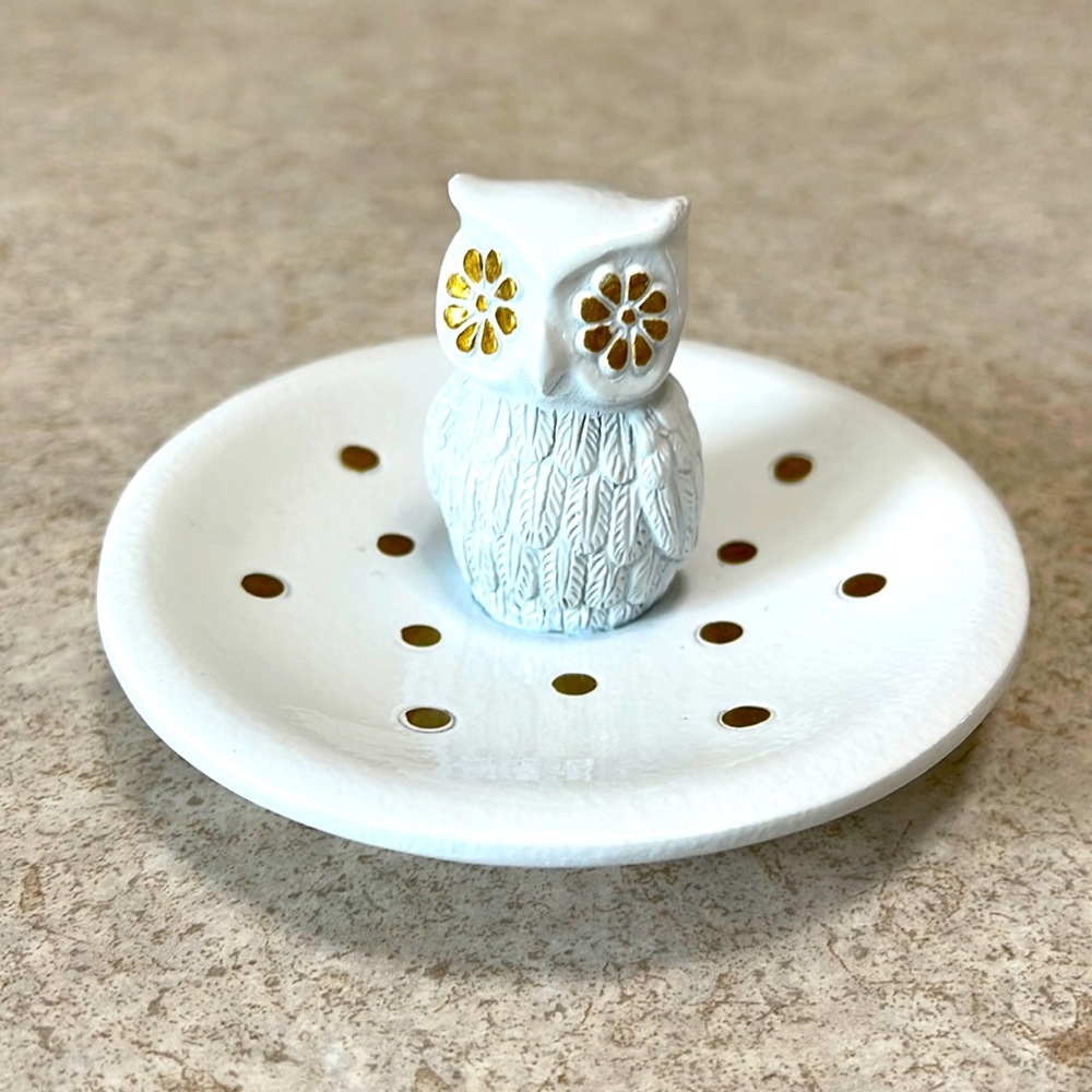 BNWOT SHEFFIELD HOME WHITE & GOLD OWL DECORATIVE JEWELRY HOLDER TRINKET DISH
